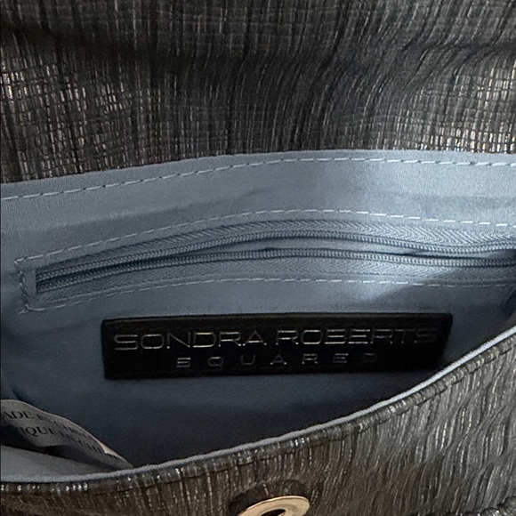 Sandra Roberts Squared Charcoal Gray-Black Leather Chain Strap Crossbody Shoulde - Picture 4 of 4